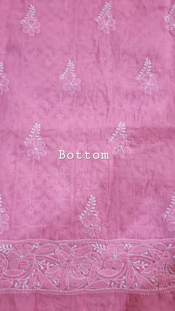 Unstitched Cotton Hand Embroidered Chikankari Dress Material with Cutdana, Resham & Badla Work | Pure Chiffon Dupatta | Lucknowi Artistry