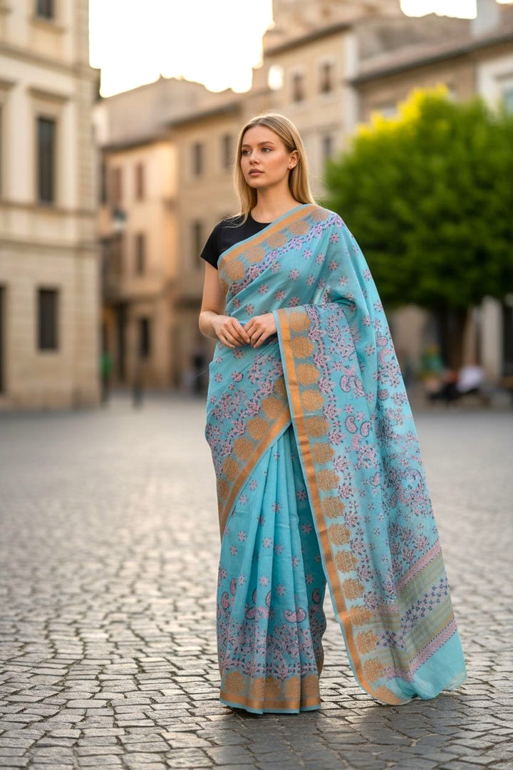 Hand Embroidered Chikankari Banarasi Silk Saree with Intricate Border & Palla Pattern – Includes  Blouse | Paridhan Chikan