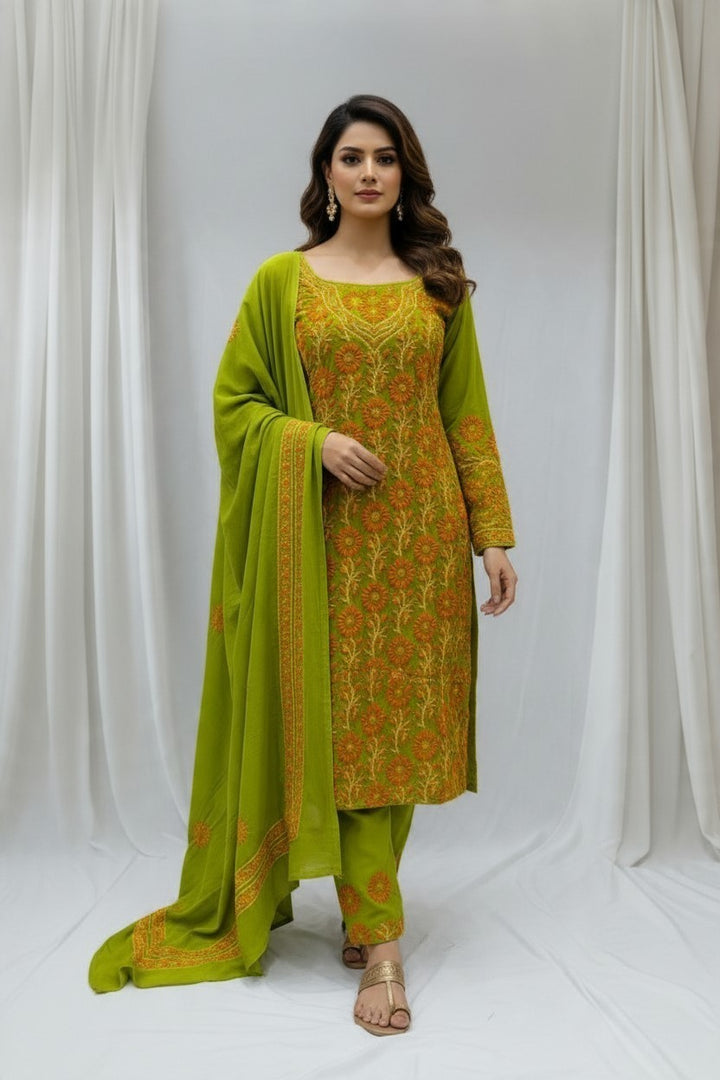 Unstitched Georgette Chikankari Dress Material | Hand Embroidered Kurta, Bottom & Dupatta