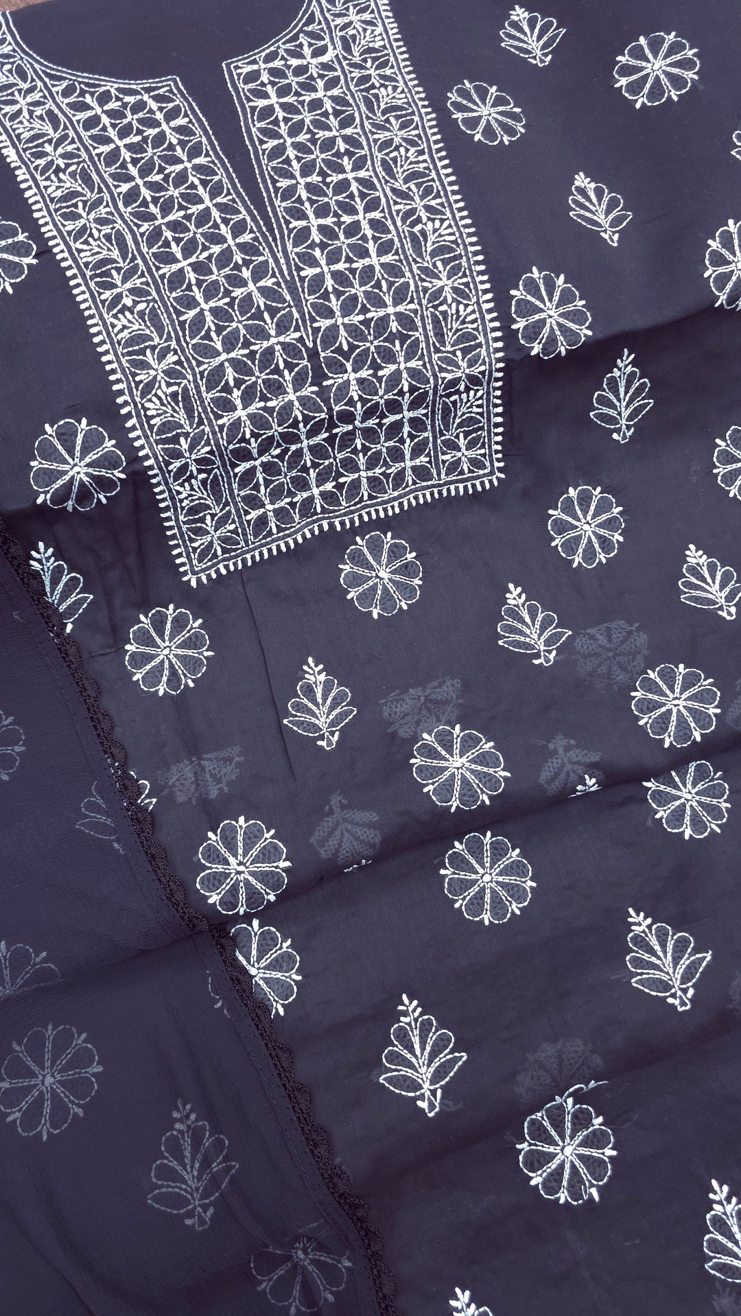 Paridhan Chikan Premium Handcrafted Chikankari Cotton Suit Set | Unstitched Dress Material with Chiffon Dupatta | Made in Lucknow