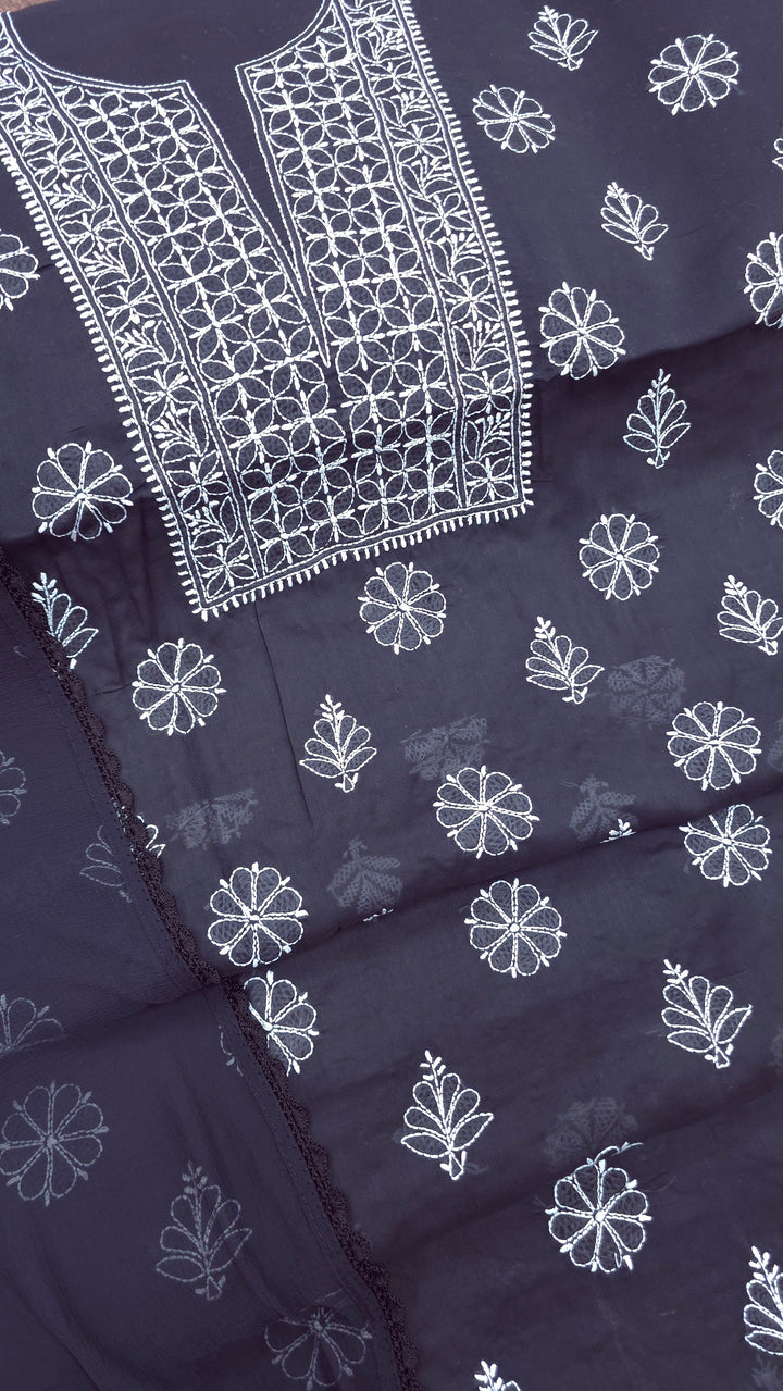Paridhan Chikan Premium Handcrafted Chikankari Cotton Suit Set | Unstitched Dress Material with Chiffon Dupatta | Made in Lucknow