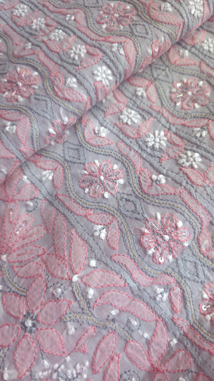 Afreen Premium Hand Embroidered Chikankari Cotton Unstitched Dress Material with Pure Chiffon Dupatta