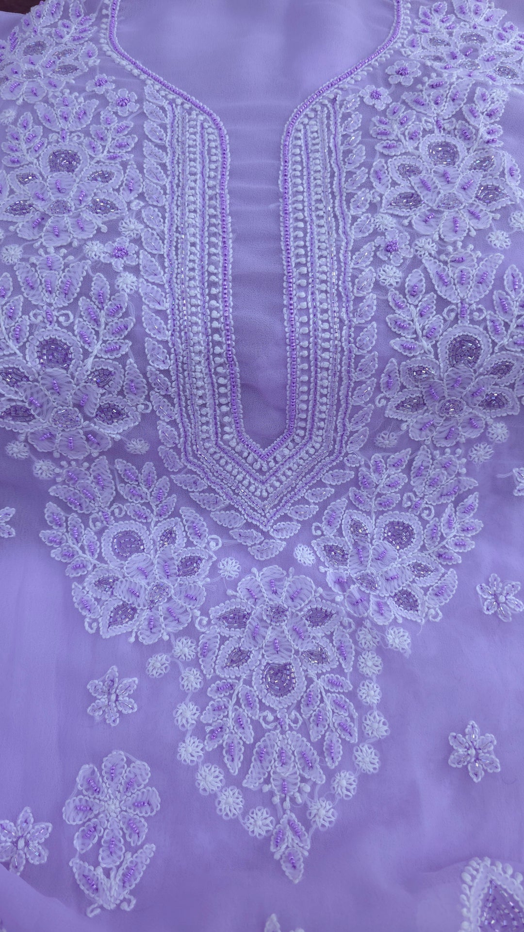 Alina Heavy Embellished Georgette Chikankari Unstitched Dress Material | Cutdana Handwork