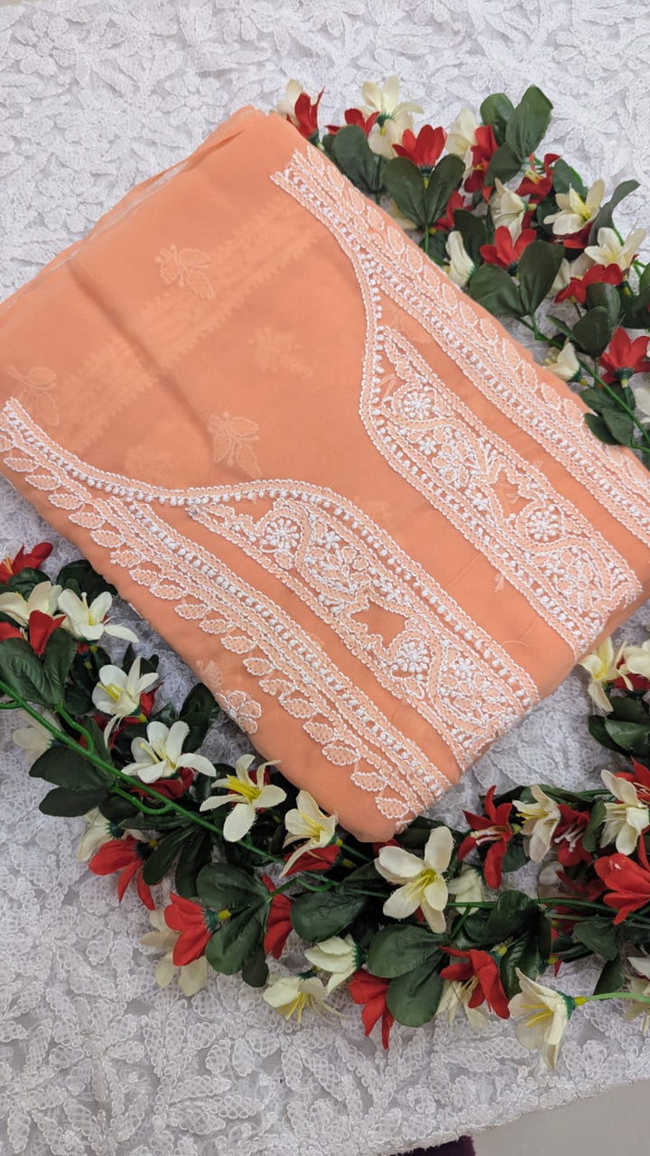 Lucknowi Georgette Chikankari Dress Material – Hand Embroidery Kurta, Bottom & Dupatta | Festive Queen Shades