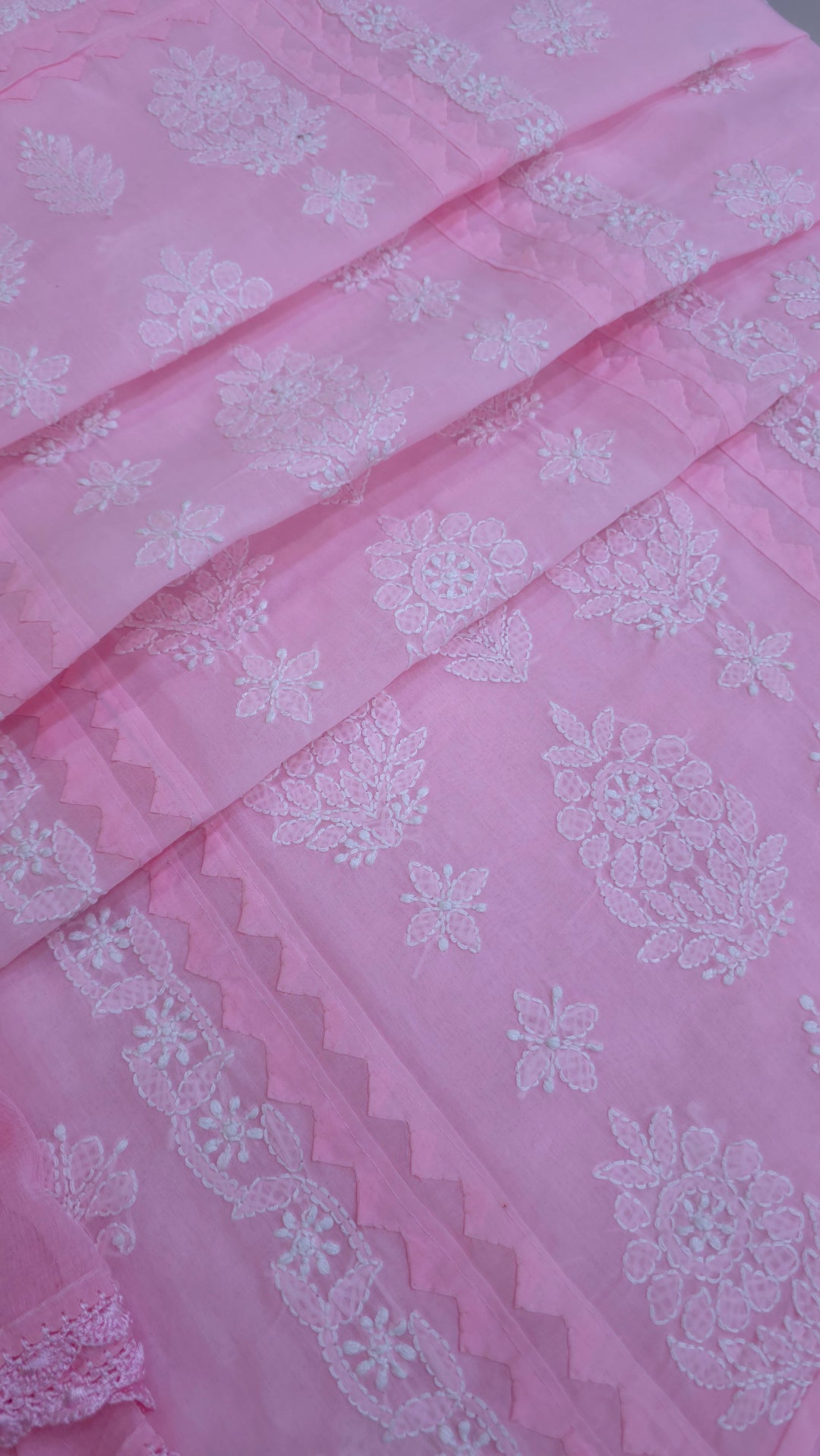 Darz Lucknowi Chikankari  Dress Material – Handmade Cotton Suit with Chiffon Dupatta