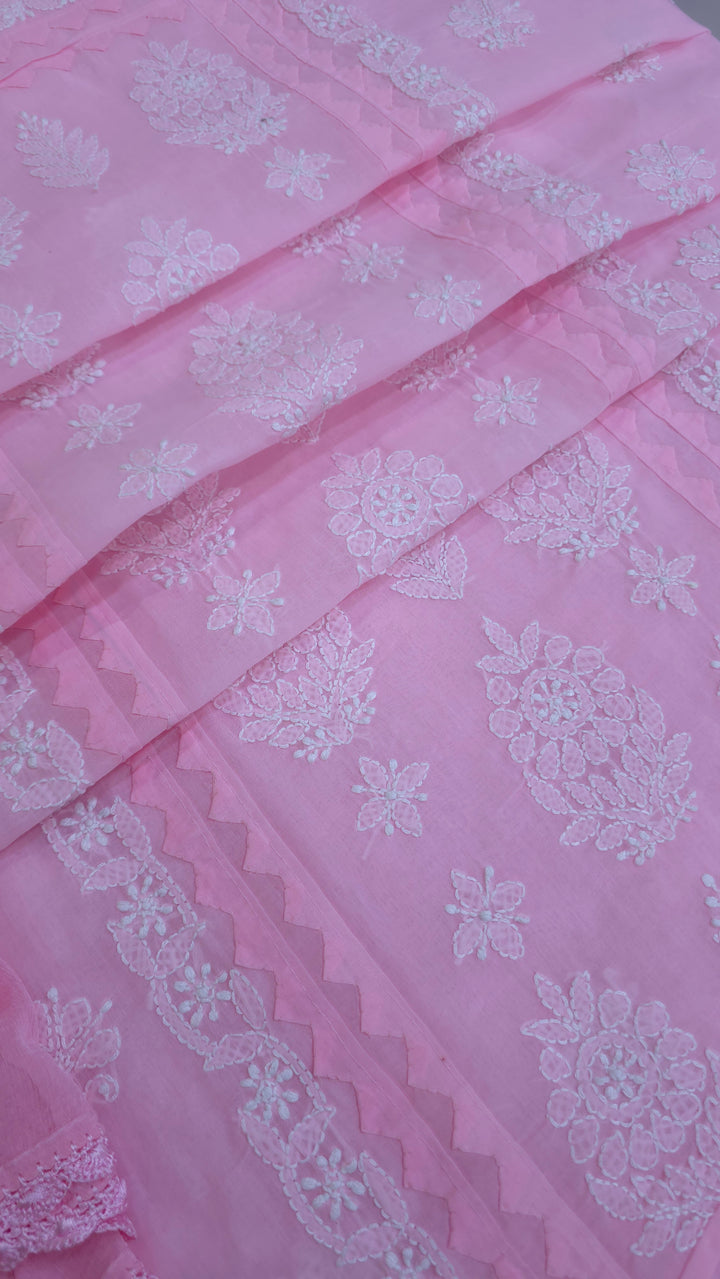 Darz Lucknowi Chikankari  Dress Material – Handmade Cotton Suit with Chiffon Dupatta