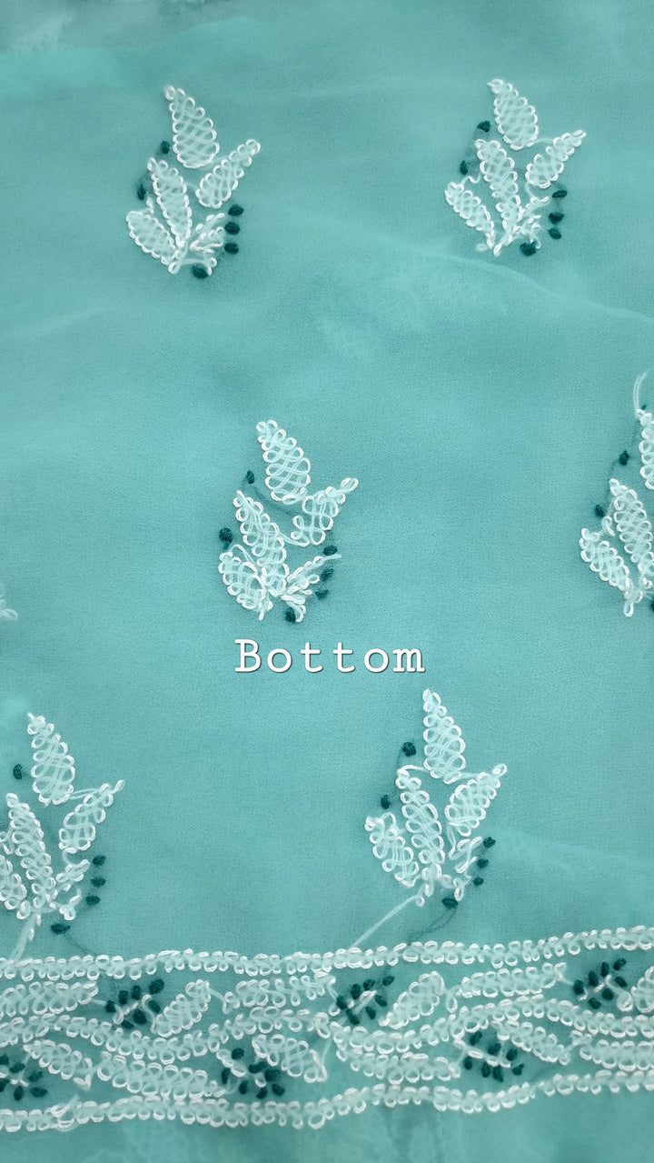 "Paridhan Chikan Sea Green Color Georgette Lucknowi Chikankari Unstitched Suit Set – Hand Embroidered Kurta, Bottom & Dupatta for Women"