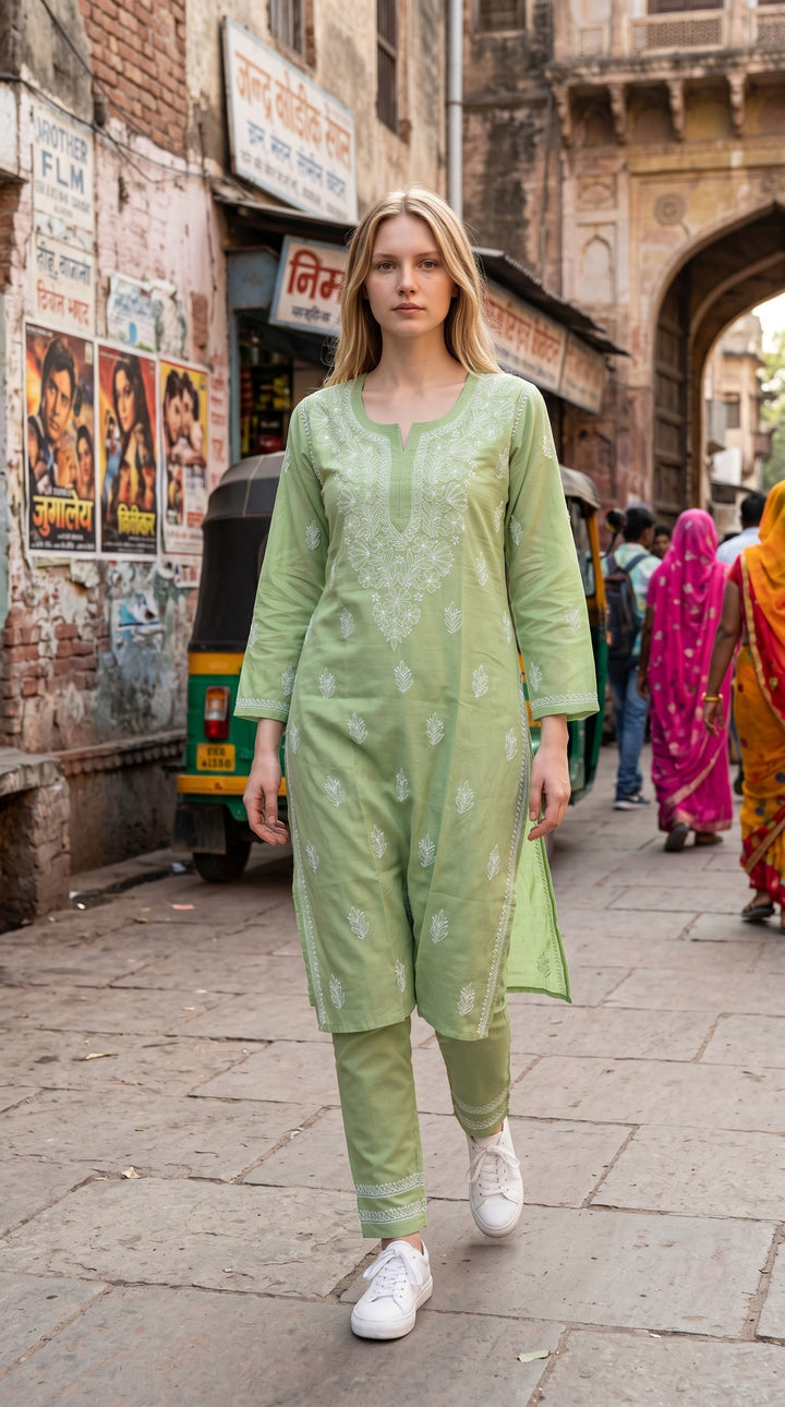 Elegant Cotton Chikankari Kurti for Women | Lightweight Hand Embroidered Office & Daily Wear Kurta