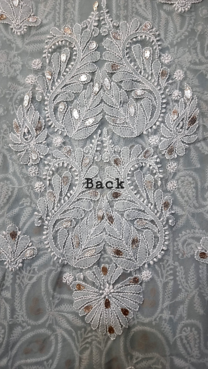 Faux Georgette Chikankari Hand Embroidered Unstitched Kurta Fabric with Gota Patti – 3 Meter