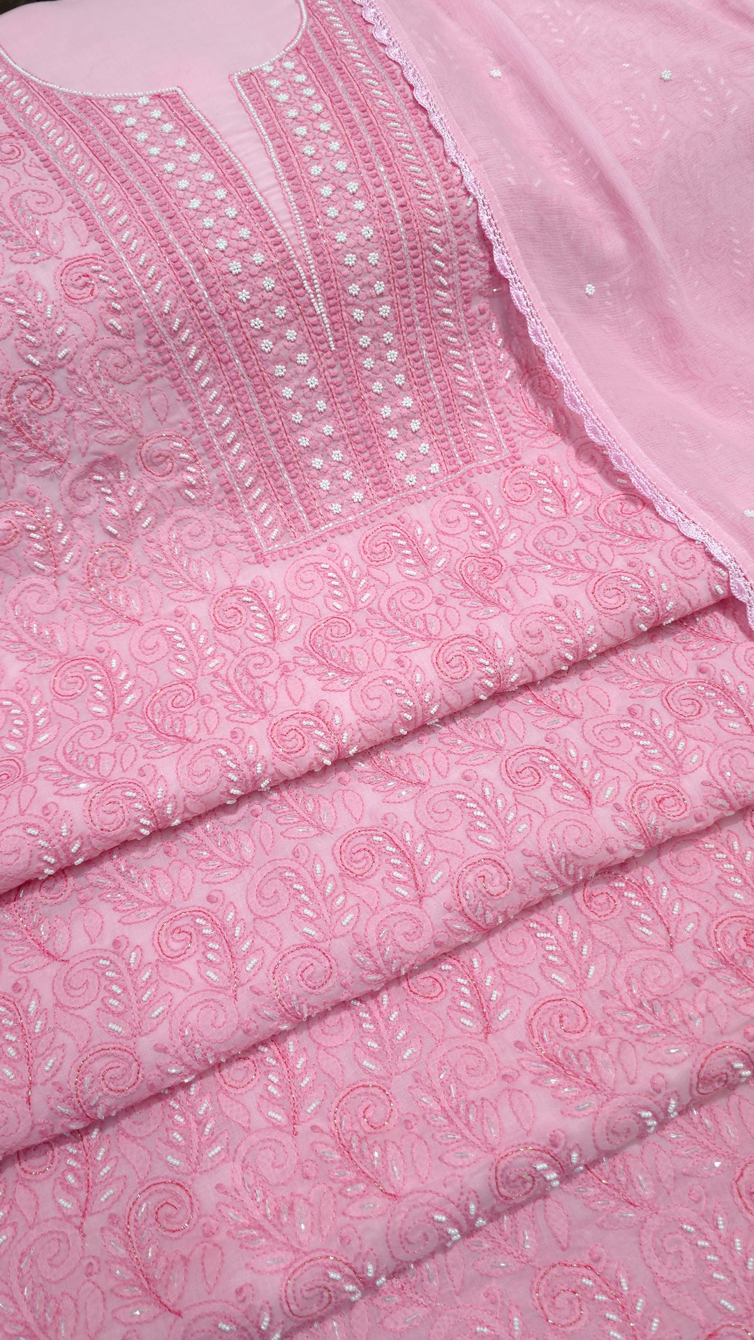Paridhan Chikan Cotton Chikankari Unstitched Dress Material – 3 Pc Suit Set with Hand Embroidery & Pearl Work in Every Motif