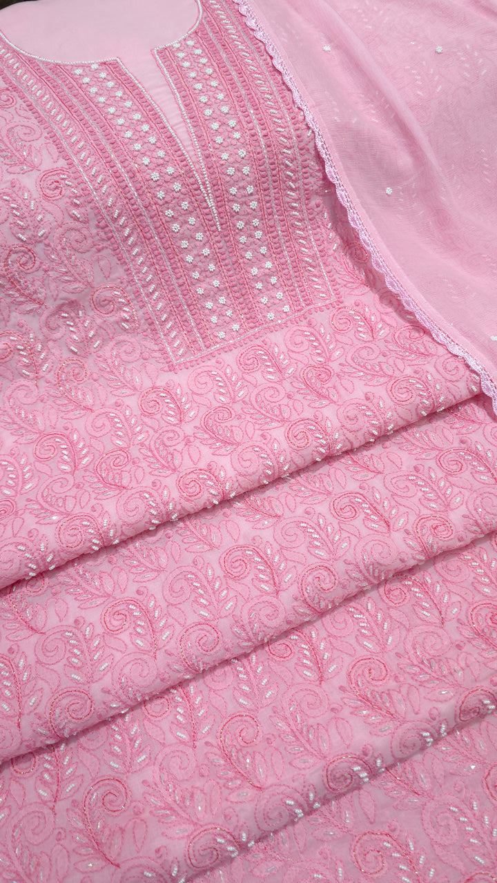Paridhan Chikan Cotton Chikankari Unstitched Dress Material – 3 Pc Suit Set with Hand Embroidery & Pearl Work in Every Motif