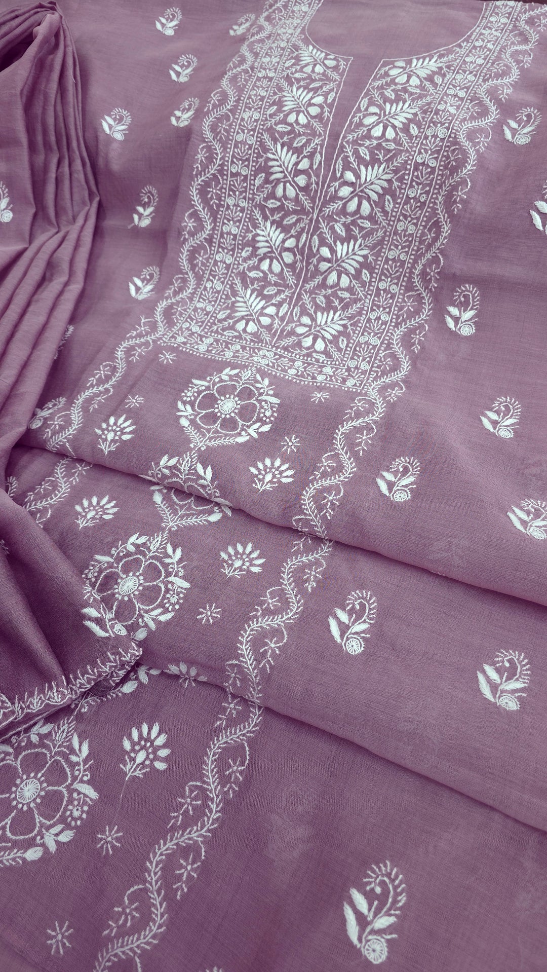 Lucknowi 2 Taar Chikankari Chanderi Kurta Dupatta Set – Handmade Festive Wear