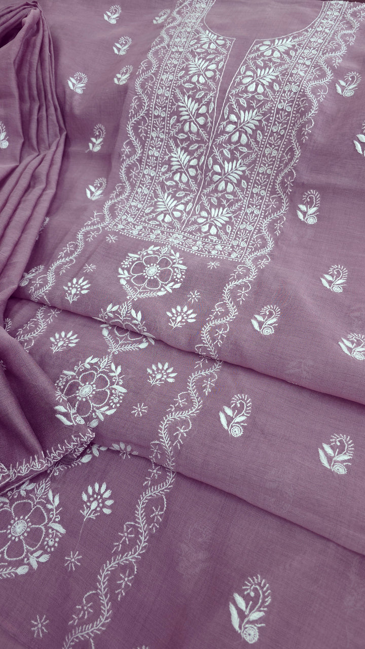 Lucknowi 2 Taar Chikankari Chanderi Kurta Dupatta Set – Handmade Festive Wear