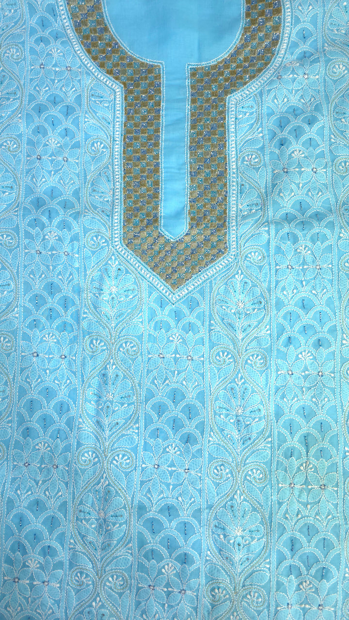 Afreen Premium Hand Embroidered Chikankari Cotton Unstitched Dress Material with Pure Chiffon Dupatta