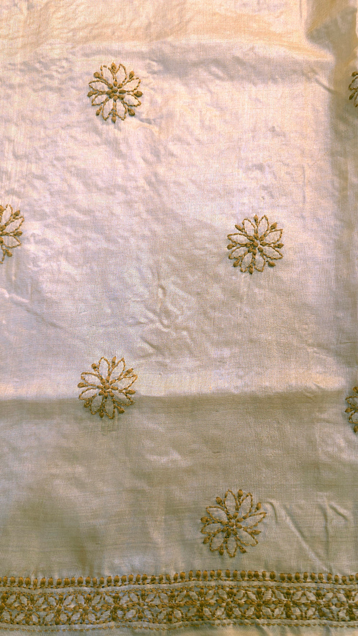 Pure Paper Silk Chikankari Fabric | Full Jaal Hand Embroidery Kurta Fabric for Women