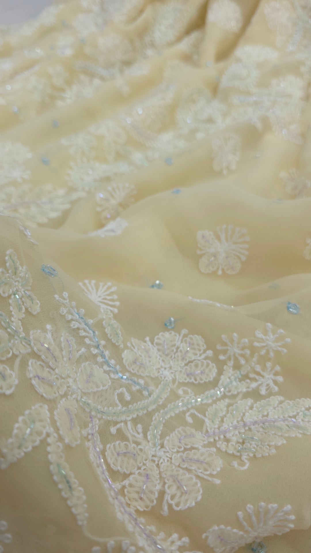Pearl Chikankari Saree on Faux Georgette with Matching Blouse | Hand Embroidered Lucknowi Saree | Paridhan Chikan Heritage Collection
