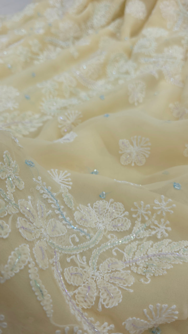 Pearl Chikankari Saree on Faux Georgette with Matching Blouse | Hand Embroidered Lucknowi Saree | Paridhan Chikan Heritage Collection
