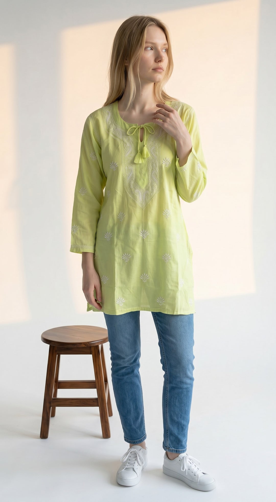 Women's Modal Satin Chikankari Top – Authentic 2 Taar Hand Embroidery