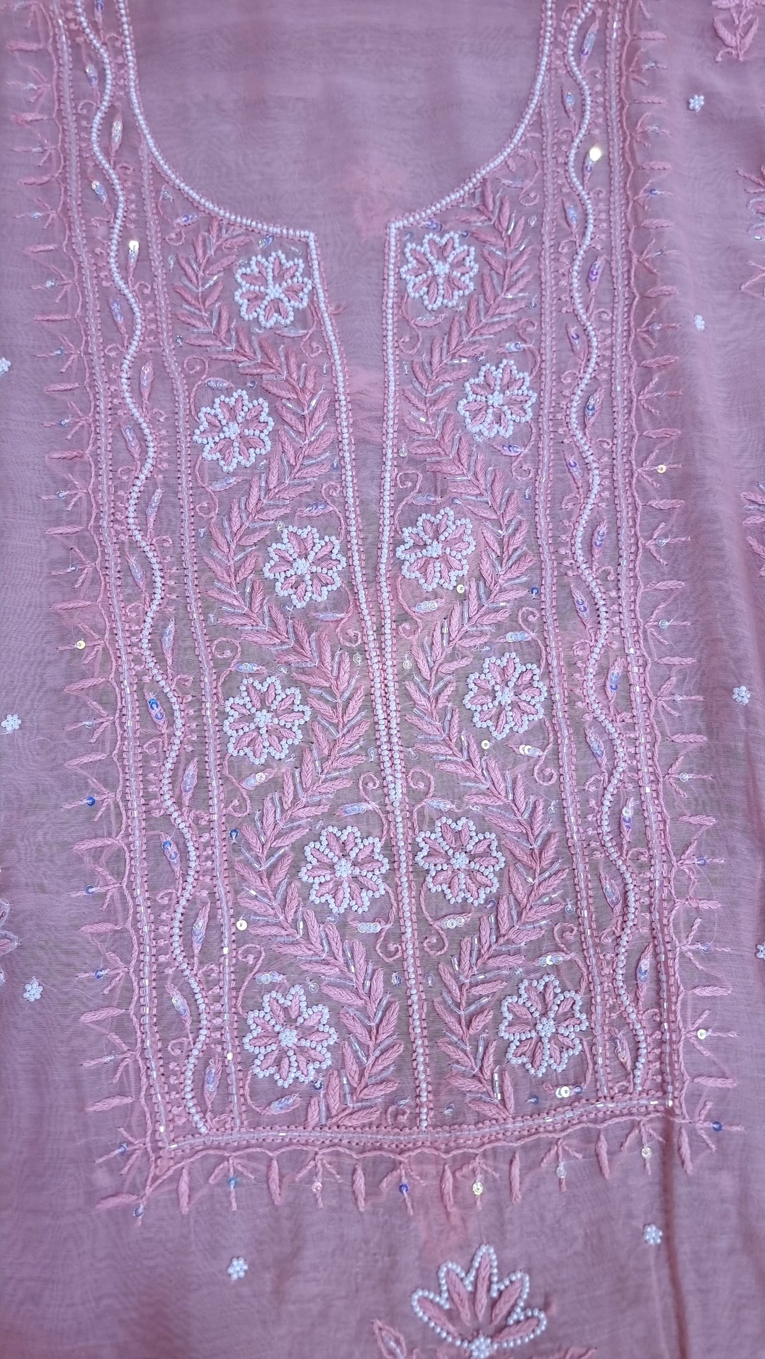 Premium Mul Chanderi Supersoft Dyeable Chikankari Dress Material | Hand Embroidered with Pearls & Cutdaana | Kurta & Dupatta Set