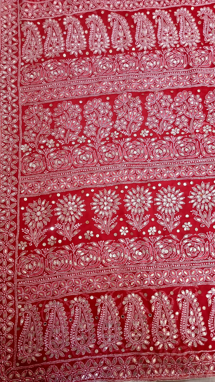 (Copy) Georgette Chikankari Saree - red