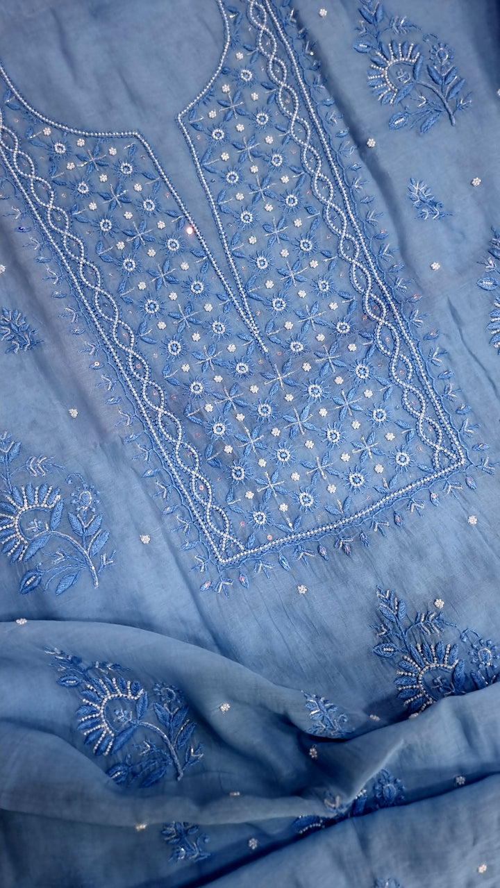 Premium Mul Chanderi Supersoft Dyeable Chikankari Dress Material | Hand Embroidered with Pearls & Cutdaana | Kurta & Dupatta Set