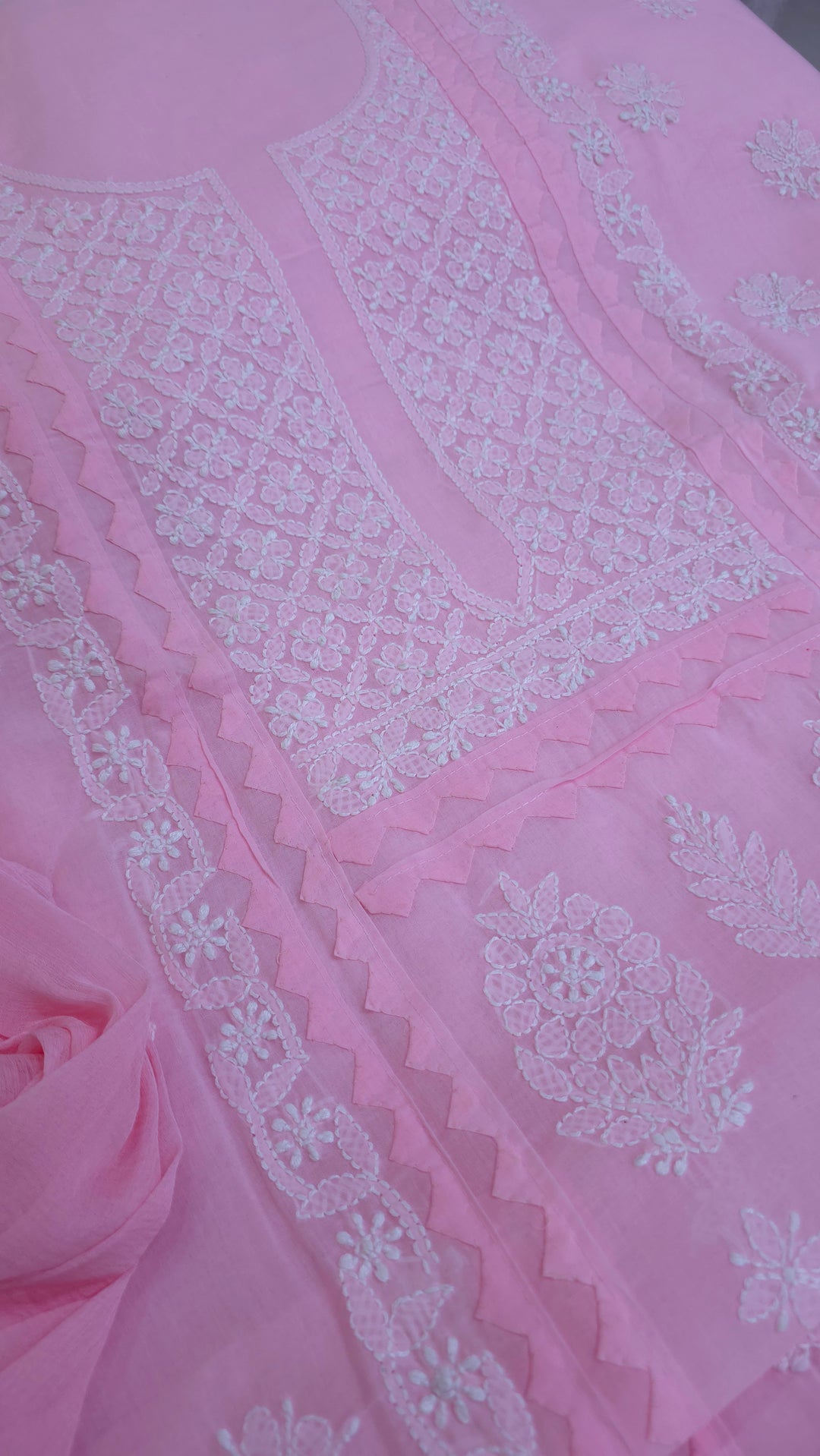 Darz Lucknowi Chikankari  Dress Material – Handmade Cotton Suit with Chiffon Dupatta