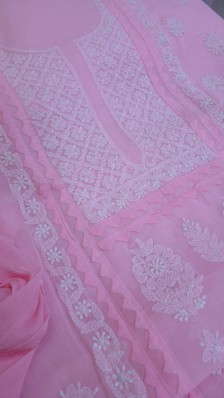 Darz Lucknowi Chikankari  Dress Material – Handmade Cotton Suit with Chiffon Dupatta