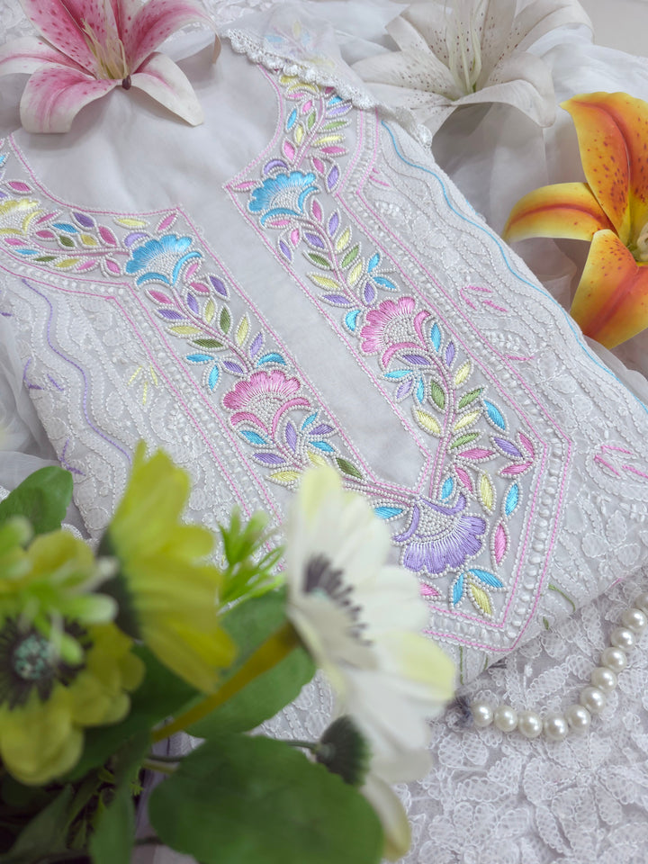 Nafasat Cotton Resham Neckline chikankari dress material