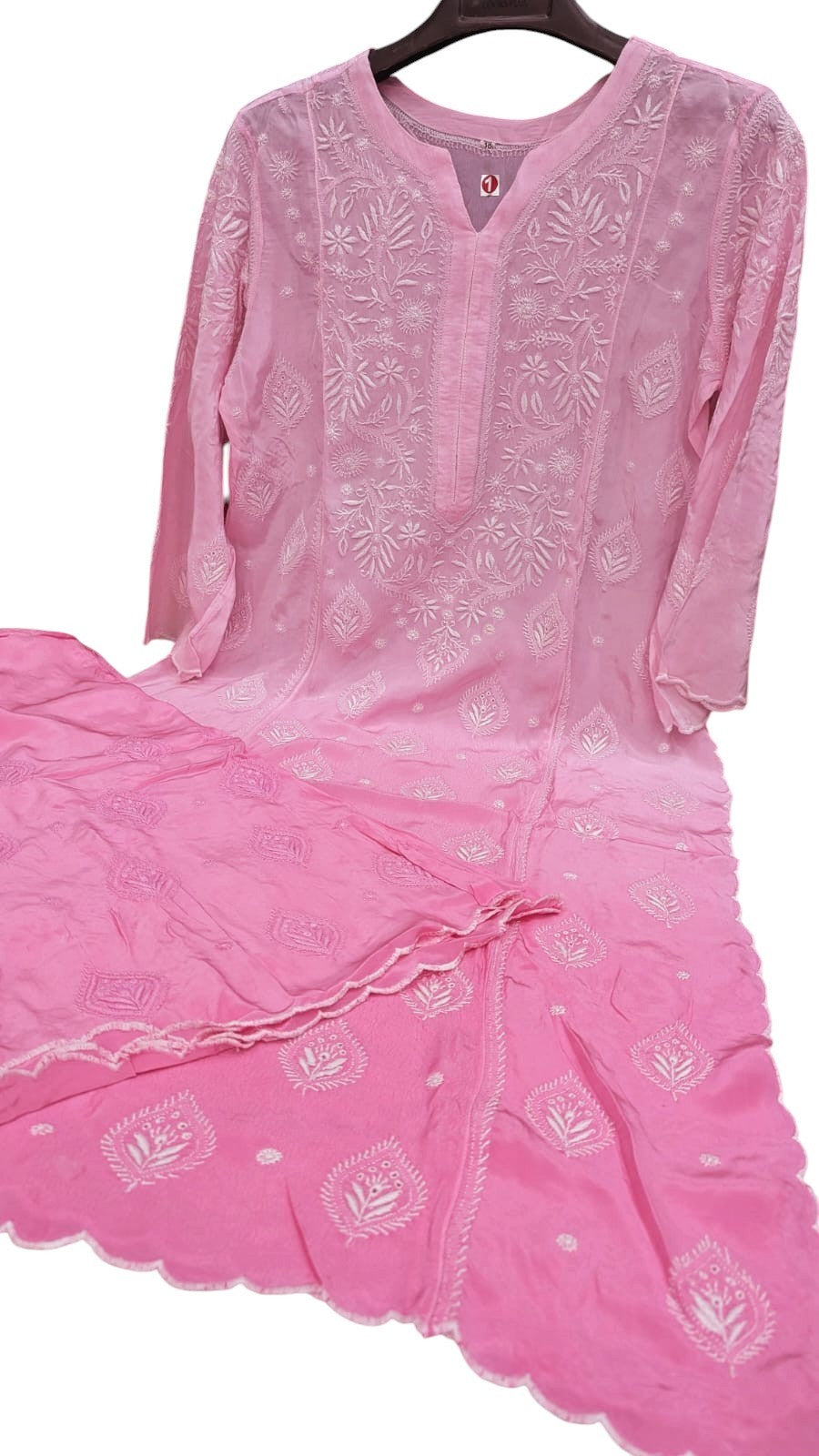Luxe-Pure crepe luxurious kurti sharara set with *2 taar chikankari work*