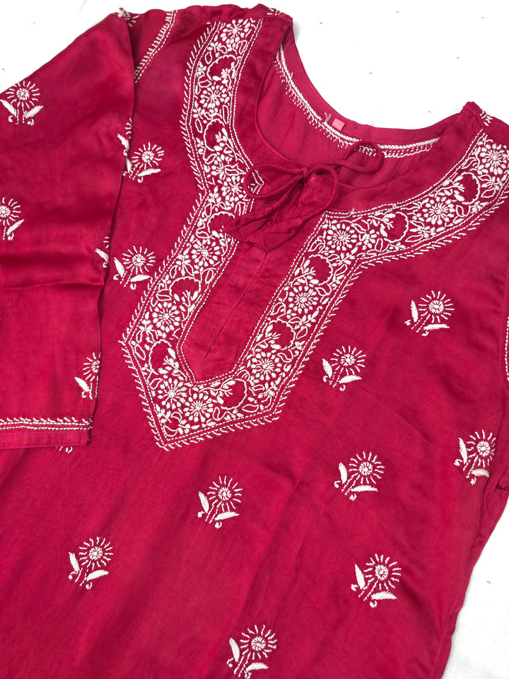 Women's Modal Satin Chikankari Top – Authentic 2 Taar Hand Embroidery