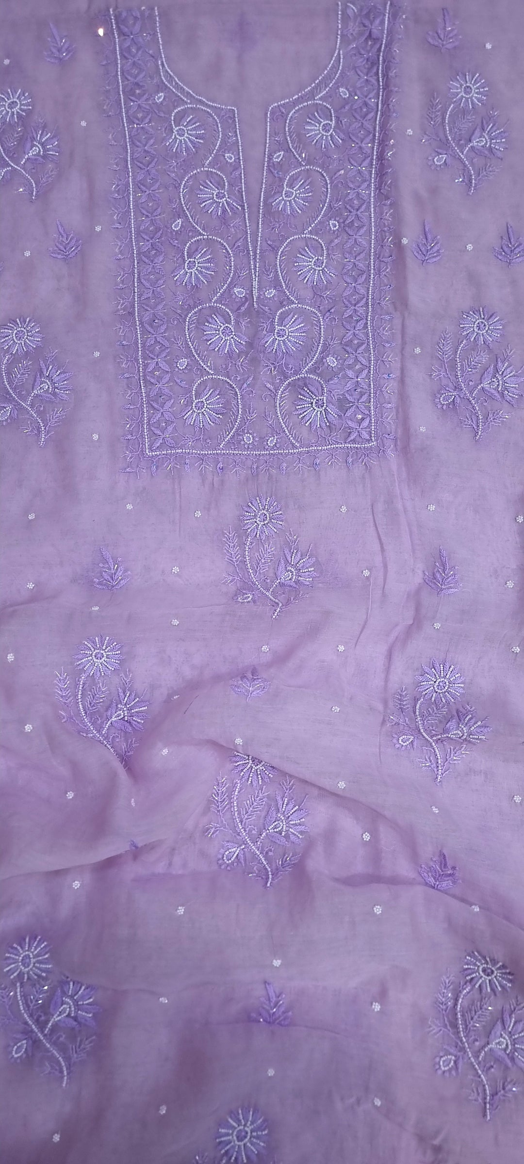 Premium Mul Chanderi Supersoft Dyeable Chikankari Dress Material | Hand Embroidered with Pearls & Cutdaana | Kurta & Dupatta Set