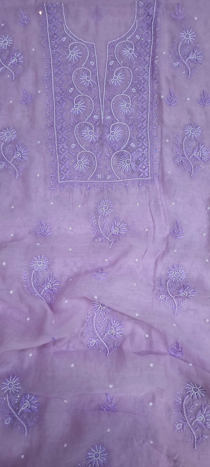 Premium Mul Chanderi Supersoft Dyeable Chikankari Dress Material | Hand Embroidered with Pearls & Cutdaana | Kurta & Dupatta Set