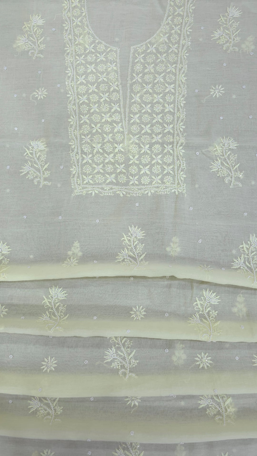Hiba Premium Mul Chanderi Supersoft Dyeable Chikankari Dress Material | Hand Embroidered with Pearls & Cutdaana | Kurta & Dupatta Set