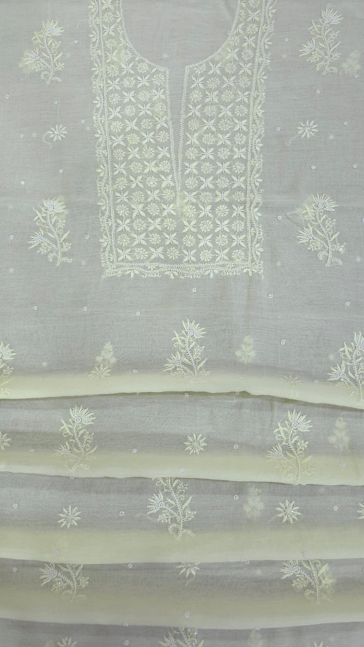 Hiba Premium Mul Chanderi Supersoft Dyeable Chikankari Dress Material | Hand Embroidered with Pearls & Cutdaana | Kurta & Dupatta Set