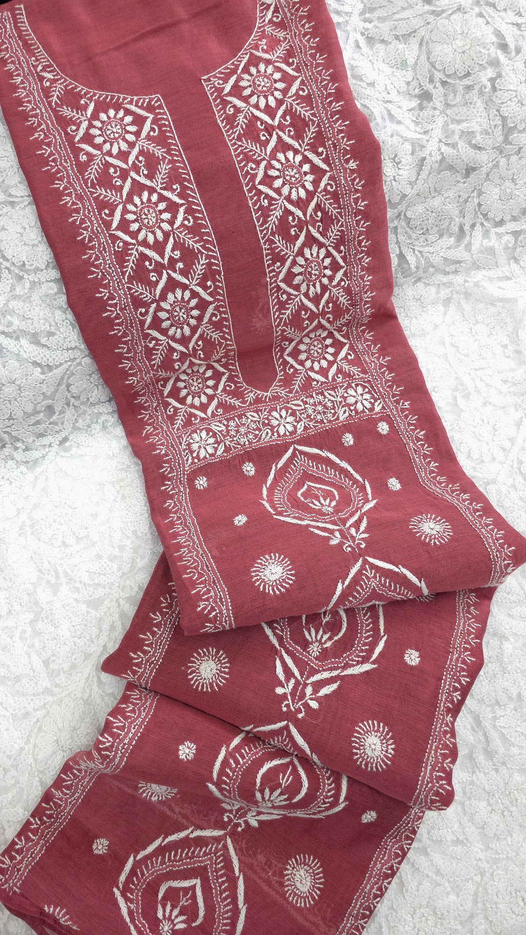 Lucknowi 2 Taar Chikankari Chanderi Kurta Dupatta Set – Handmade Festive Wear