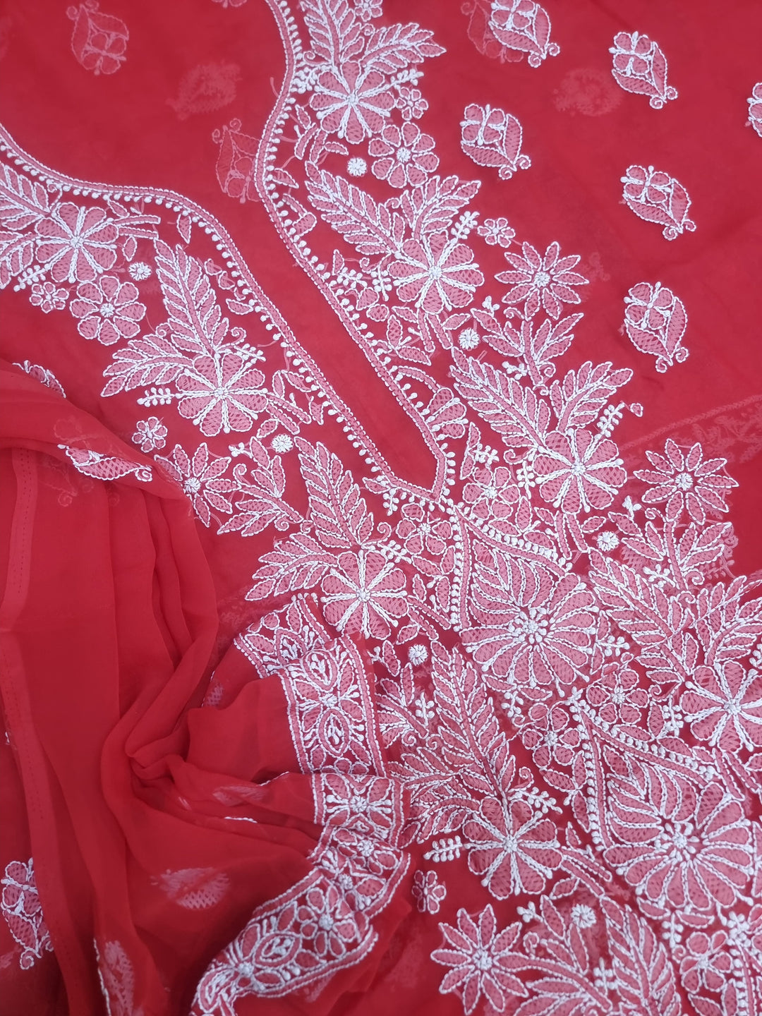 Lucknowi Georgette Chikankari Dress Material – Hand Embroidery Kurta, Bottom & Dupatta | Festive Queen Shades