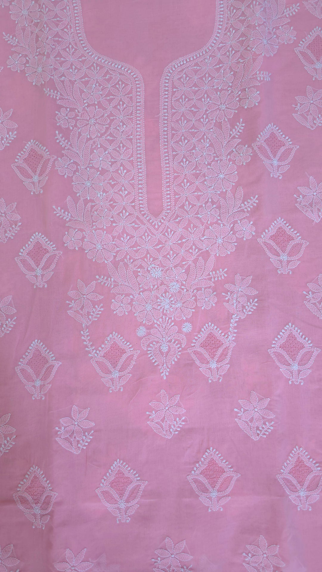 Handmade Jaali Chikankari Cotton Dress Material with Chiffon Dupatta | Authentic Lucknow Hand Embroidery | Unstitched Suit Set