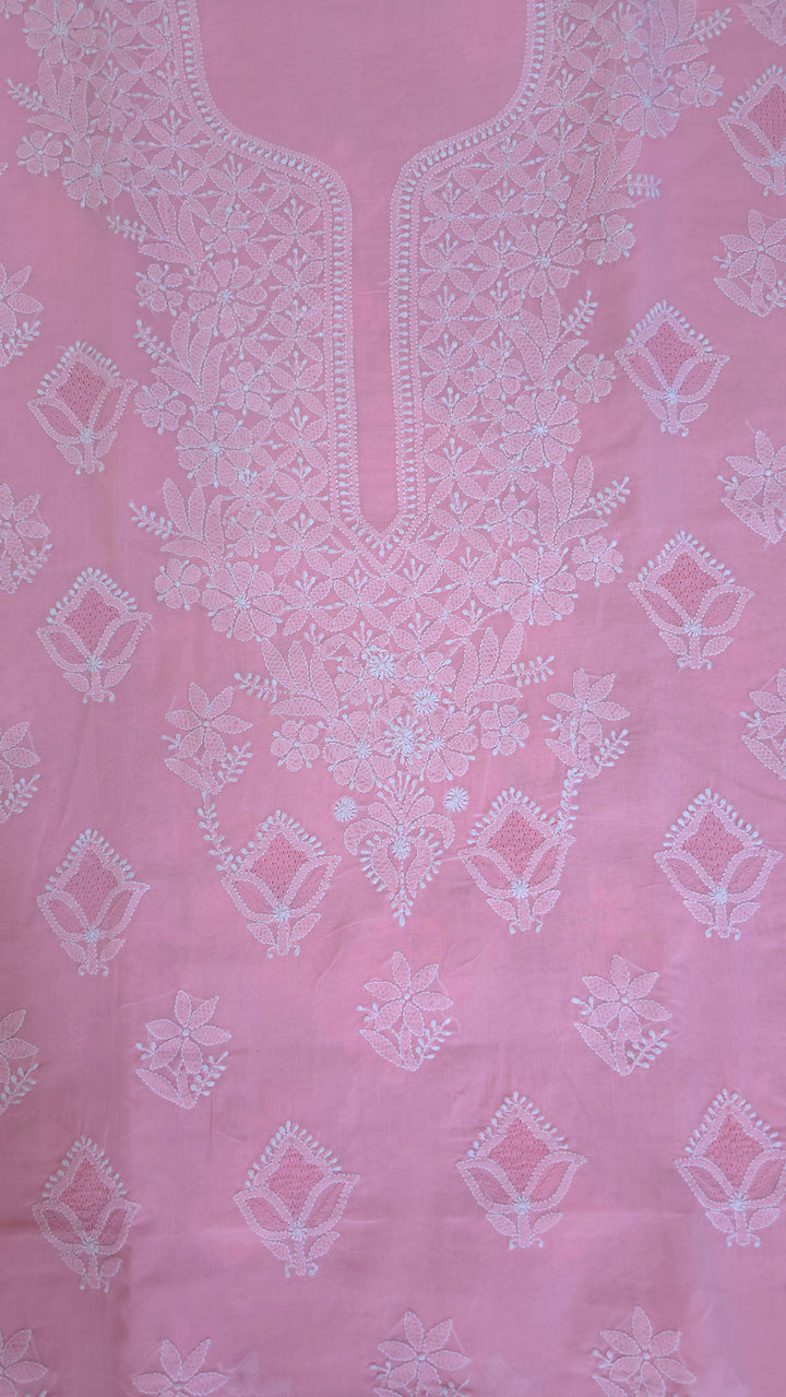 Handmade Jaali Chikankari Cotton Dress Material with Chiffon Dupatta | Authentic Lucknow Hand Embroidery | Unstitched Suit Set