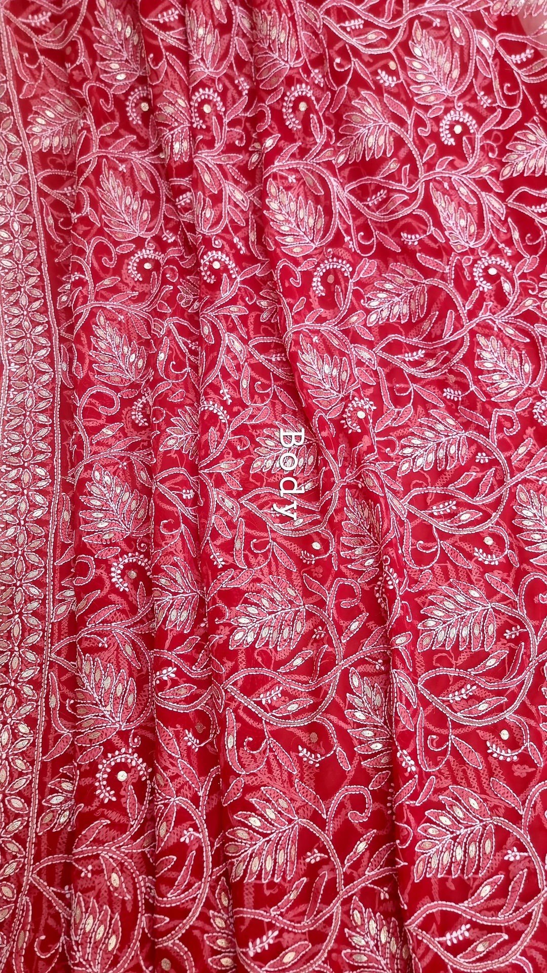 (Copy) Georgette Chikankari Saree - red