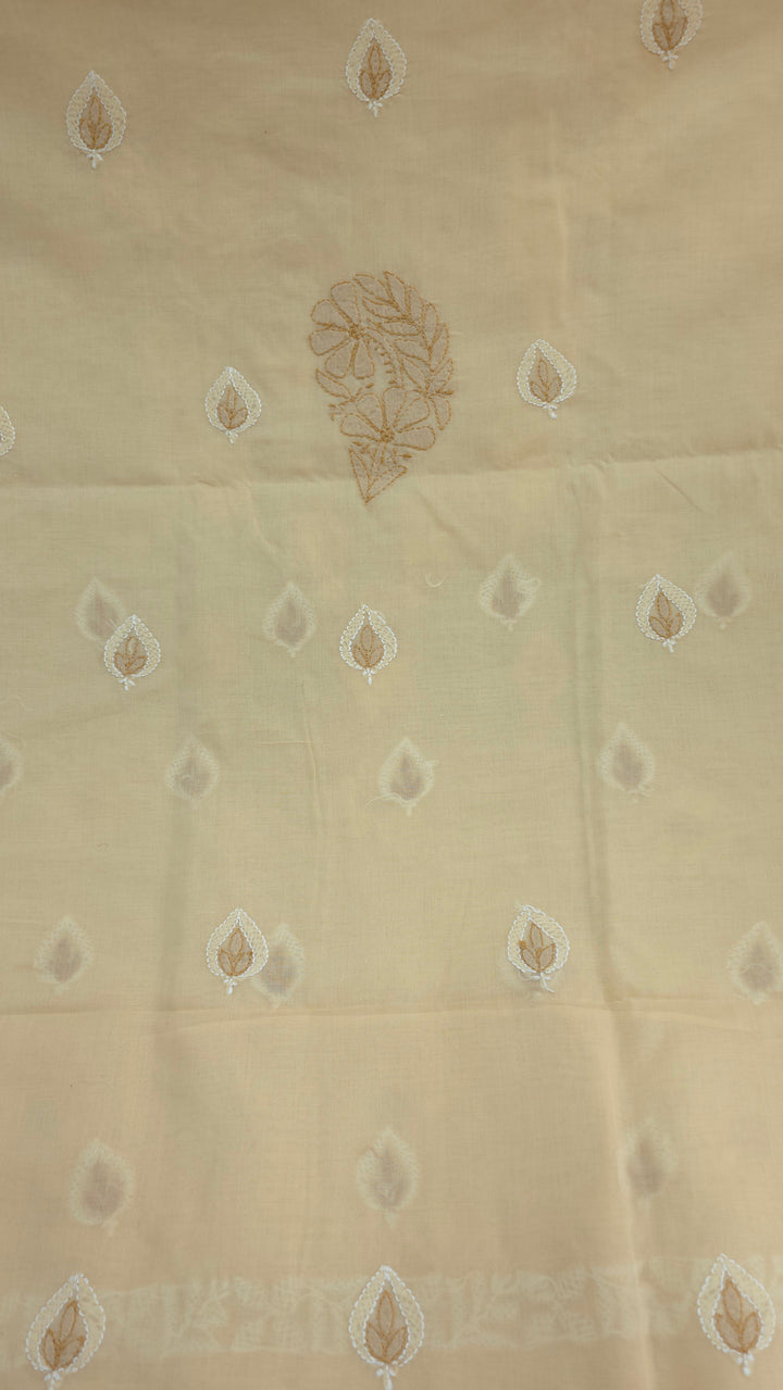 Paridhan Chikan Premium Cool Cotton Chikankari Dress Material Set with Hand Embroidered Kurta, Bottom & Chiffon Dupatta with Handmade Crochet Border