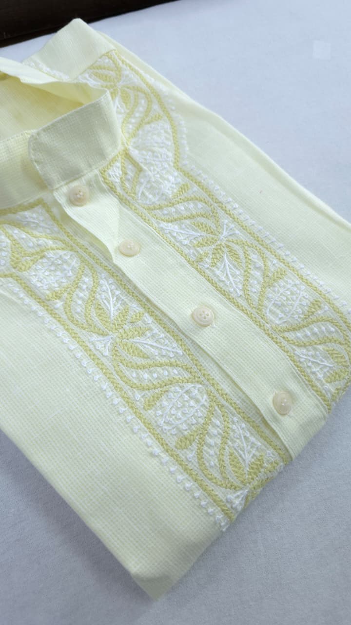 Mahir Cotton linen hand embroidered Men's chikankari kurta