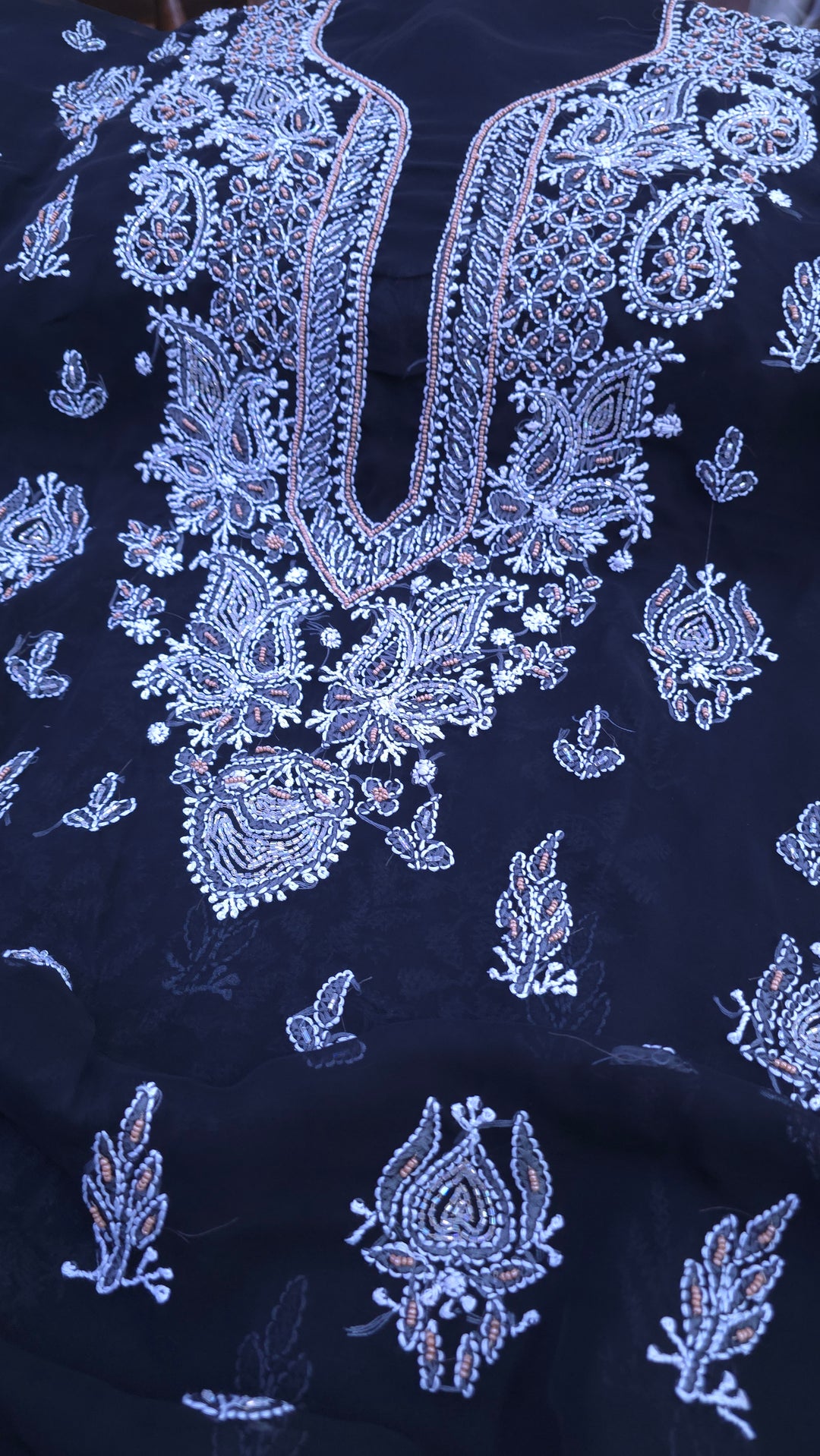 Alina Heavy Embellished Georgette Chikankari Unstitched Dress Material | Cutdana Handwork