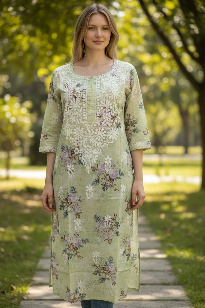 Mul Cotton prints Chikankari Kurti