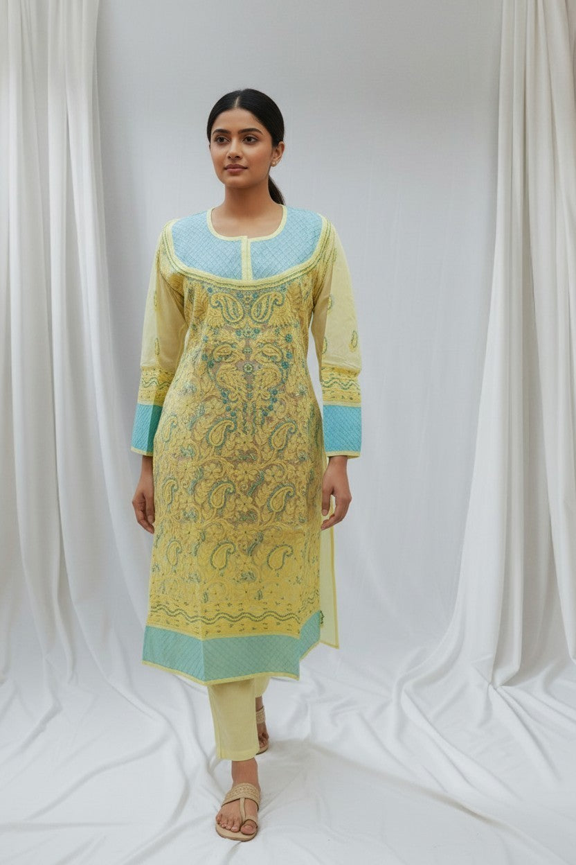 Asma Cotton Chikankari Hand Embroidered Kurti for Women | Premium  | 48 Inch approx Length | Lucknowi Chikan Kurta