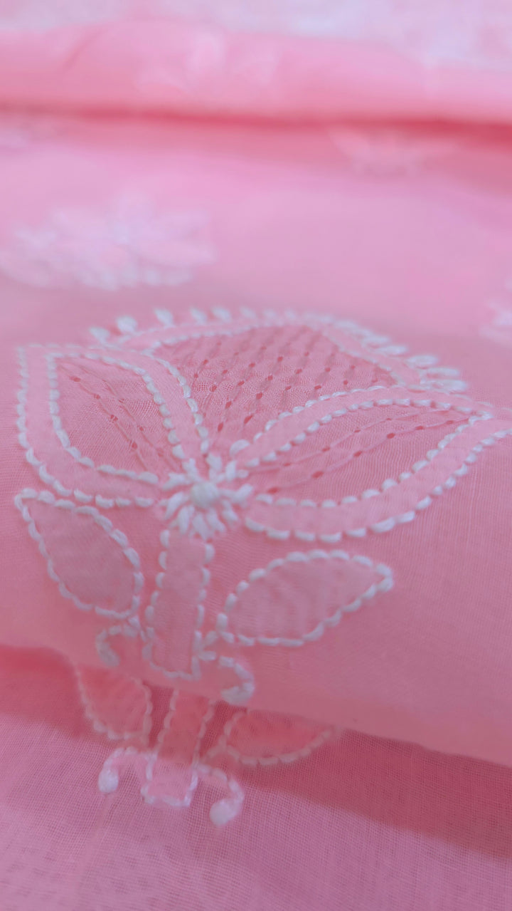 Handmade Jaali Chikankari Cotton Dress Material with Chiffon Dupatta | Authentic Lucknow Hand Embroidery | Unstitched Suit Set