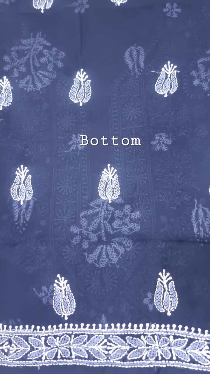 Lucknowi Georgette Chikankari Dress Material – Hand Embroidery Kurta, Bottom & Dupatta | Festive Queen Shades