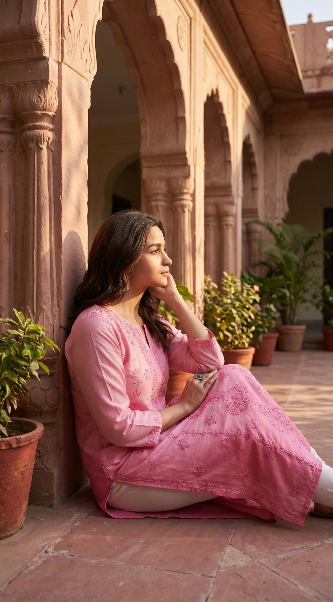 Sharvari Chikankari Chanderi Ombre Dyed Long Kurta for Women | Soft Non-Transparent | Lucknowi Chikankari | Paridhan Chikan