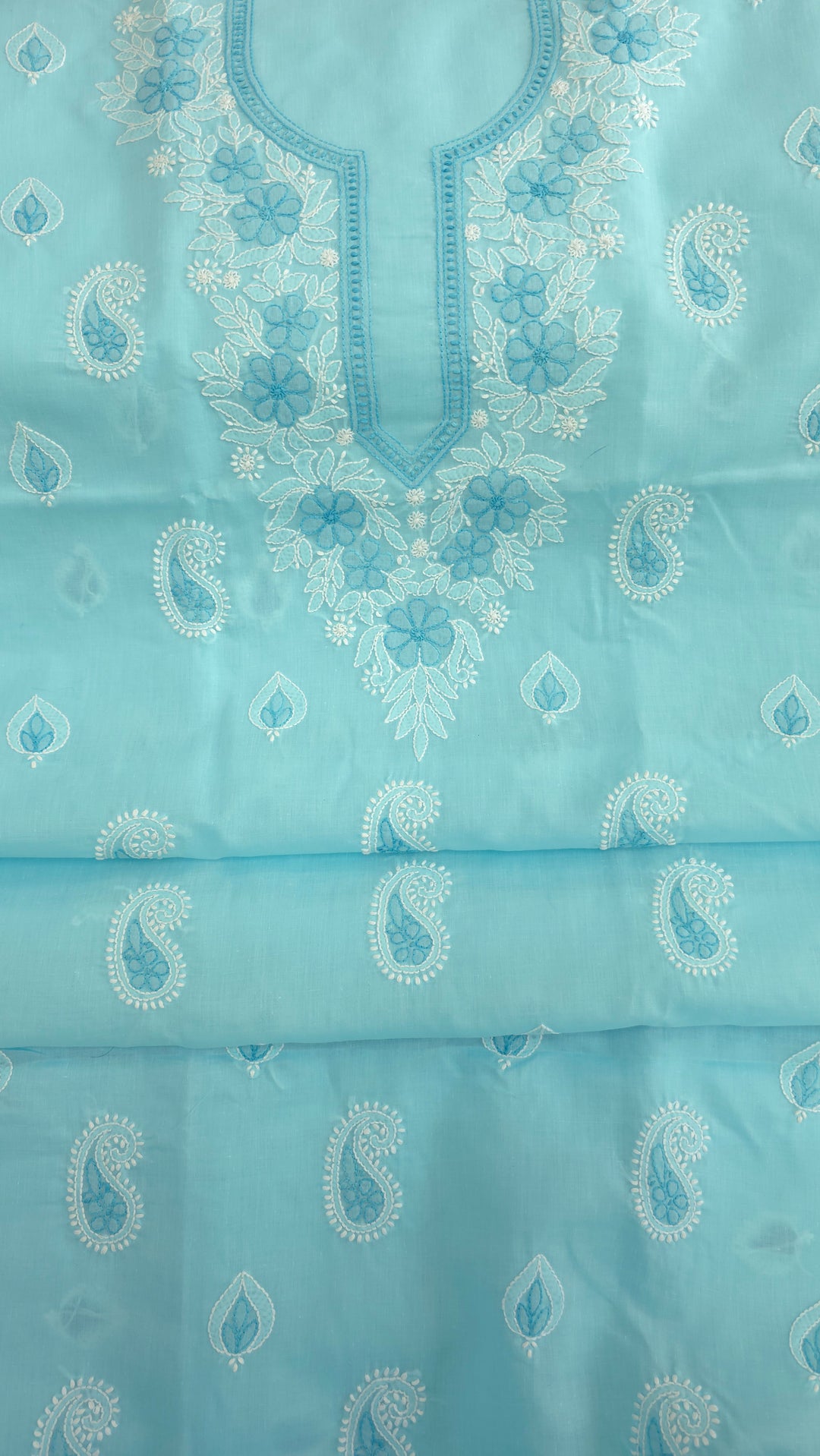 Paridhan Chikan Premium Cool Cotton Chikankari Dress Material Set with Hand Embroidered Kurta, Bottom & Chiffon Dupatta with Handmade Crochet Border