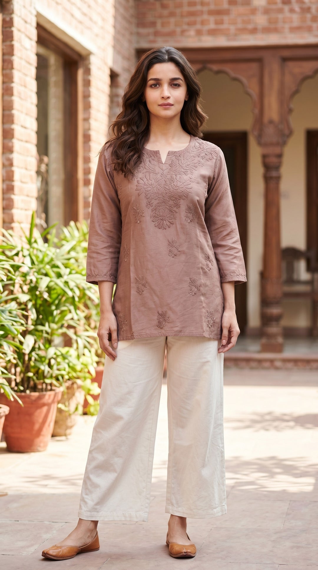 Avery Chikankari Chanderi Short Top for Women | Soft Non-Transparent | Lucknowi Chikankari | Paridhan Chikan
