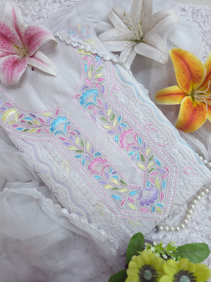 Nafasat Cotton Resham Neckline chikankari dress material